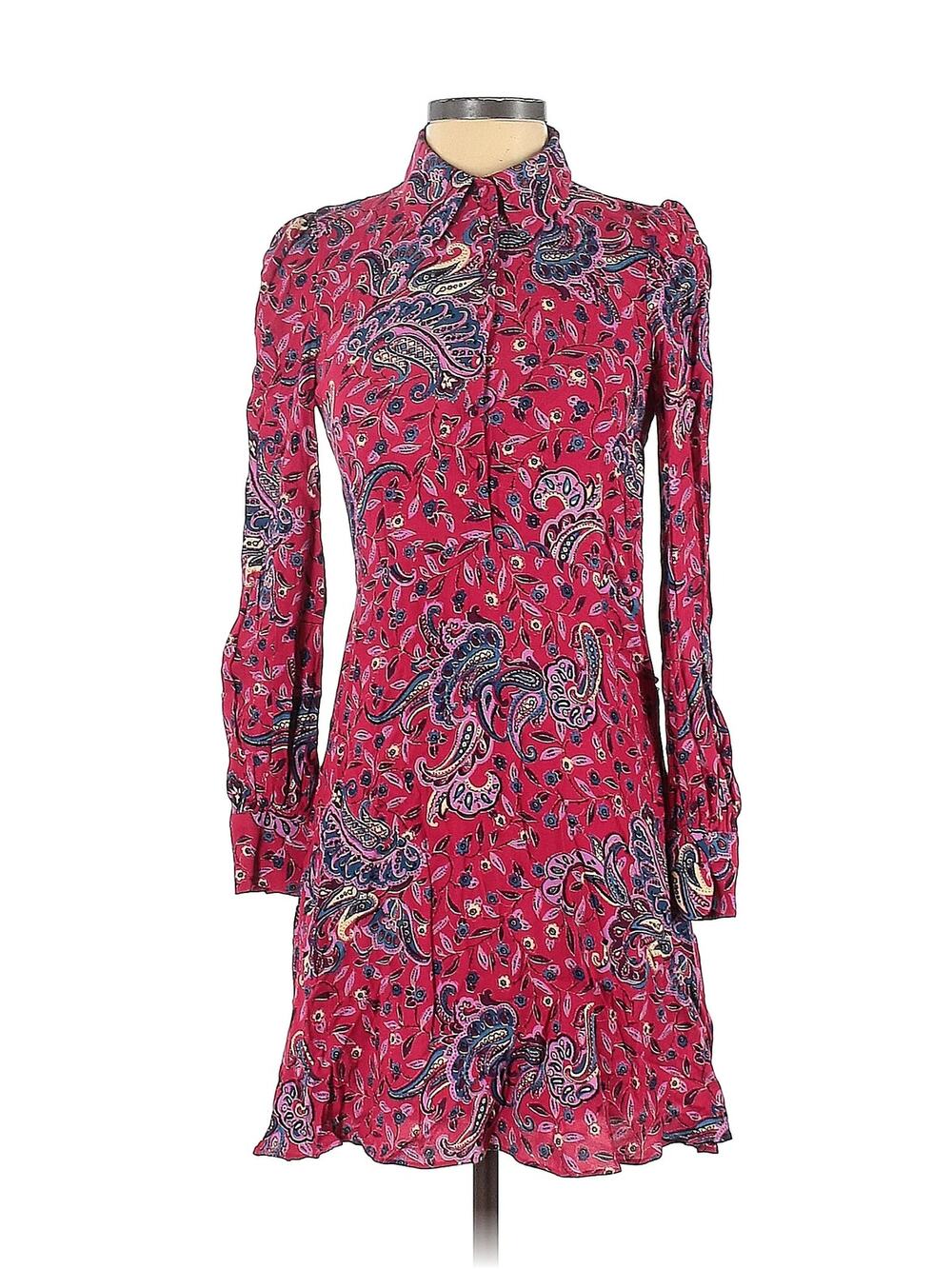 & Other Stories Marinette Dress Paisley Collared Dark Pink Retro 34 2 XS